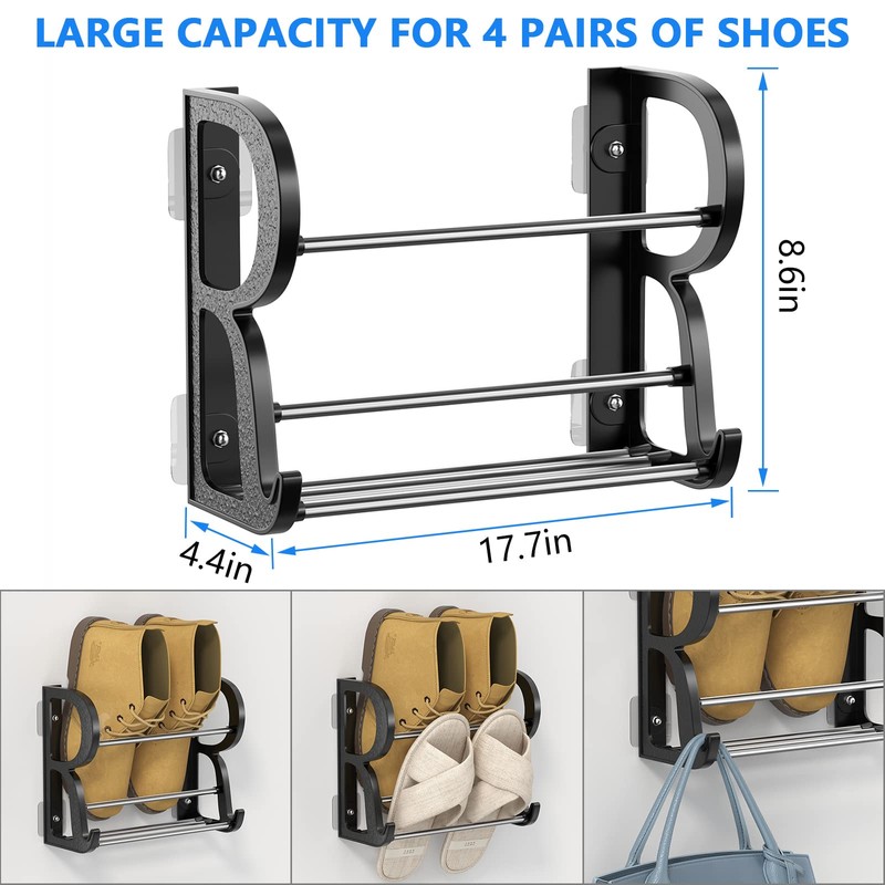 DEYILIAN Wall Mounted Shoes Rack 4 Pack, Hanging Shoe Organizer,