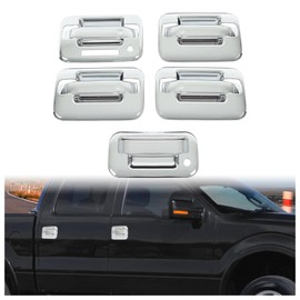 HECASA Exterior Outside Door Handle Cover Compatible with 2004-2014 Ford F-150 4 Door (with KeyPad Cutout) Slivery ABS Plastic (4 Door Handle Cover+Tailgate Handle Cover)