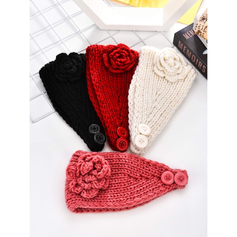 TecUnite 4 Pieces Chunky Knit Headbands Winter Braided Headband Ear