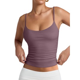 PINKMSTYLE Double Lined Scoop Neck Camisole Tops for Women Adjustable Spaghetti Strap Tank Yoga Tops Purple Red Small
