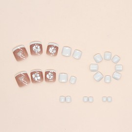 Nail Tips, 24 Pieces, Thumb Nail Stickers, Foot False Nails, Nail Tips, Reusable, Gel Nail Tips, Summer Nails, Weddings, Coming-of-Age Ceremonies, Foot Nails, Easy Nail Removable, For Feet (F074)