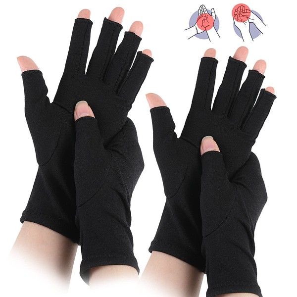 2 Pairs Black Arthritis Gloves, Relief Finger Joint Pain, Unisex Pressure Gloves, Provides Warmth and Support for Hands, Relieves Pain from Rheumatoid Carpal Tunnel Syndrome, Large