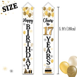 LASKYER Happy 17th Birthday Door Banner - Cheers to Seventeen Years Old Birthday Front Door Porch Sign Backdrop,17th Birthday Party Decorations.