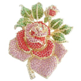 Sindary Gorgeous 5.32" Big Rose Flower Brooch Pin Pendant Austrian Crystal UKB2994 (Gold-Tone Red Pink)