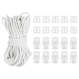 PATIKIL 16 Yard Elastic Bungee Cord & 10pcs Single Hole Cord Lock & 10pcs Double Hole Spring Toggle Stopper for Paracord Drawstring Shoelace Clothing Backpack Bags, White