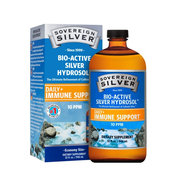 Sovereign Silver Bio-Active Silver Hydrosol for Immune Support - Colloidal Silver - 10 ppm, 32oz (946mL) - Family Size