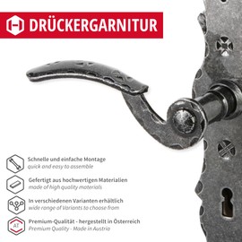 Gedotec Long Plate Handle Set Wrought Iron Black | 1 Piece Door Fitting Antique Door Handle | BERN | Door Handle Set for Interior Doors | BB 72 mm Deadlock | Door Set with Mounting Material