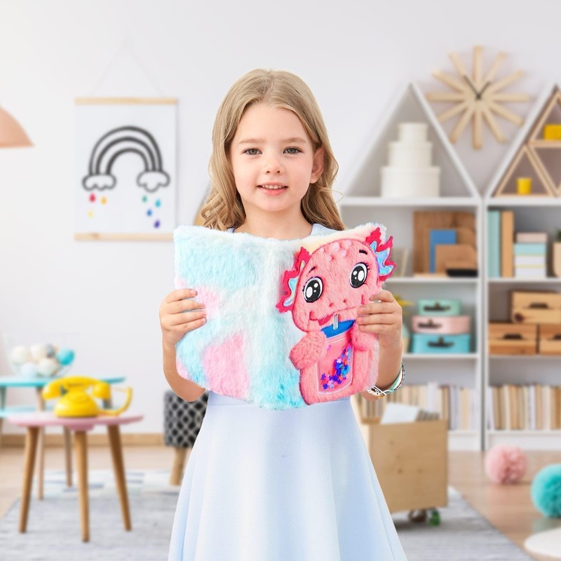 WERNNSAI Pink Axolotl Plush Kids Notebook
