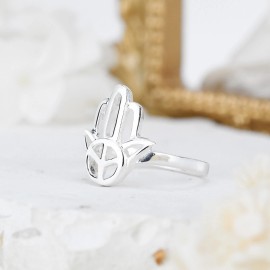 AeraVida Hamsa with Peace Sign Sterling Silver Peaceful Hamsa Ring-8