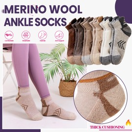 Velice Merino Wool Ankle Hiking Running Socks for Women Compression Thick Athletic Cushion Breathable No Show Socks 6 Pairs(Grey/Brown/White, Medium)