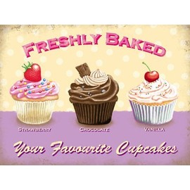 Freshly Baked Your favourite Cupcakes Metal Sign Nostalgic Vintage Retro Advertising Enamel Wall Plaque 200mm x 150mm