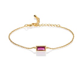 namana Dainty Red Bracelet in Gold for Women, Gold Bracelets for Women and Teenage Girls with Red Stones in a Baguette Cut, Cute Gold Plated Bracelet for Women with a Ruby Red Stone