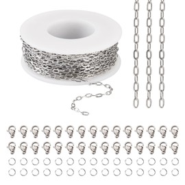 Bestewelry 10m 304 Stainless Steel Paperclip Chains Soldered Oval Link Chains with Lobster Claw Clasps Jump Rings for Necklace Jewelry Making