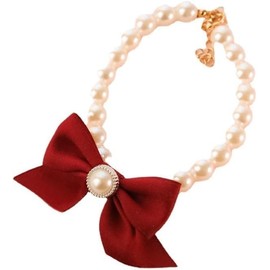 Red Dog Collar, Fashions Pet Pearl Necklace Diamond Crystal Cats Collar, Kitten Puppy Jewelry Collar for Puppy Pets Collar Decorative Accessories Dog Leash (M 25-31cm)
