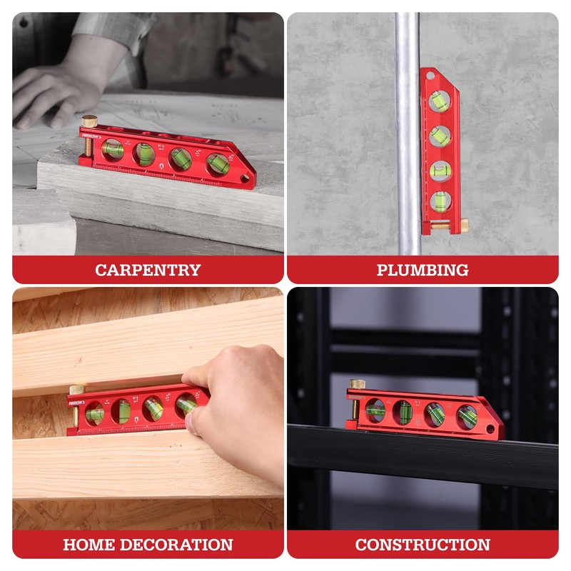 ARROW 6.3-Inch Torpedo Level, Magnetic Leveler with 0°/30°/45°/90° Bubbles, Top-view