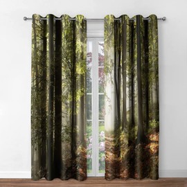 Jekeno Forest Blackout Curtains Jungle Trees Tropical Landscape Nature Woodland Grommet Window Drapes for Bedroom Living Room, 52 Wide 84 Long Inches 2 Panel Set