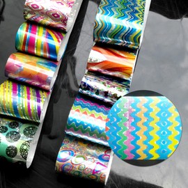 AddFavor 30 Roll Nail Foil Transfer Sheets Holographic Colorful Flower Geometric Nail Foil Decals AB Iridescent Nail Art Stickers for Women Girls Manicure Design