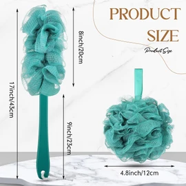 Sunnyray 4 Pack Back Scrubber for Shower and Shower Loofah Sponge Set, 50g Shower Loofah Poufs, Loofah Body Scrubber with Long Handle, Loofah on a Stick Bathing Accessories for Body Brushes