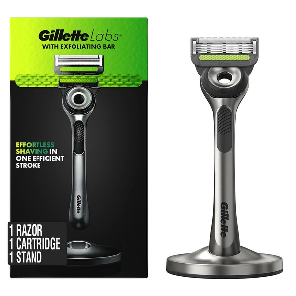GilletteLabs with Exfoliating Bar by Gillette Razor for Men - 1 Handle, 1 Razor Blade Refill, Includes Premium Magnetic Stand | Silver,Black,Green