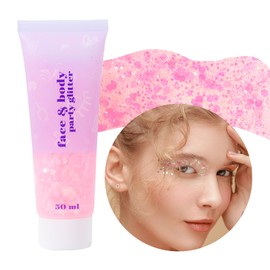 Prreal Body Glitter Gel 50 ml, Face Glitters Body Gel Sequins Shimmer Liquid Eyeshadow, Chunky Glitter for Face Hair Nails, Holographic Cosmetic Laser Powder Festival Glitter Makeup #Light Pink