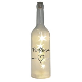 WB wohn trends LED Bottle with Motif, Island of Mallorca Heart, Grey, 29 cm, Bottle Light, Glitter Bottle, Light Bottle Lamp with Text Saying City