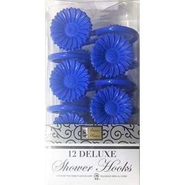 Better Home 12 Daisy Flower Deluxe Shower Hooks S Shaped Fun Design Curtain Rings (Navy Blue)