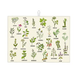 Cute Herbs Botanic Garden Plants Dish Drying Mat for Kitchen Counter Modern Drying Pad 18x24 Inch Absorbent Reversible Dish Drainer Rack Mats