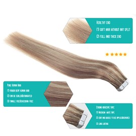 SURNEL Tape in Hair Extensions Human Hair 22 inch Strong Tape in Hair Extensions Balayage Ombre Color 10 Fading To 16 With Color 16 Highlighted Thick Tape Hair Extensions 20 pcs 50g (#10/16/16-22)