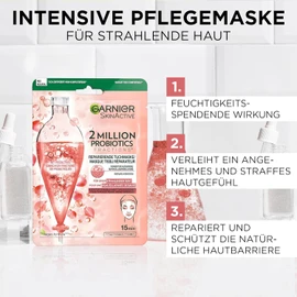 Garnier SkinActive 2 Million Probiotics Repairing Cloth Mask, Face Mask Against Dry, Dull and Matte Skin, for More Glow and More Moisture, Pack of 5