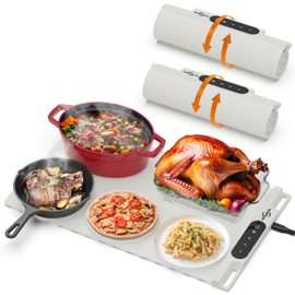 Electric Warming Mat for Food (2-Pack)- Full Surface Fast Heating Silicone Warmer Tray with 3-Level Temperature, Auto-Off, Raised Feet for Table Protection, for Gatherings, Parties, Home Buffet, White