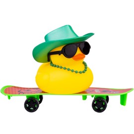 CoFuBcad Rubber Duck Car Dashboard St. Patrick's Day Decoration Cute Car Ornaments Accessories with Lucky Green Shamrocks Hat, Necklace Skate and Sunglasse(A9)