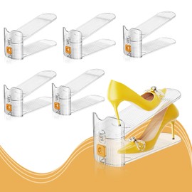 FENRUNXU Shoe Slots Organizer for Closet, Shoe Stacker Organizer Double Layer Stack Shoe Rack, Shoe Display Shelf 50% Space Saver Storage Holder for Closet, 6PACK