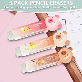 6Pcs Capybara Cute Stationery Set,Kawaii School Supplies,Including 3 Pencil Sharpeners and 3 Retractable Erasers, for Kawaii Office School Home Supplies (Capybara)