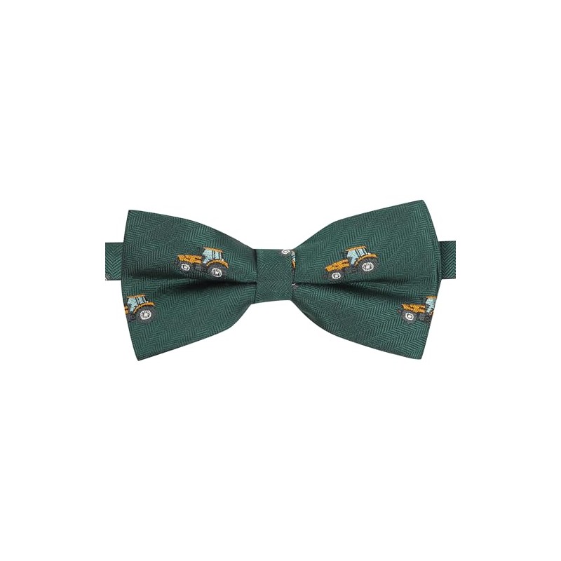 King & Priory Dark Green Herringbone Embroidered Tractor Bow Tie