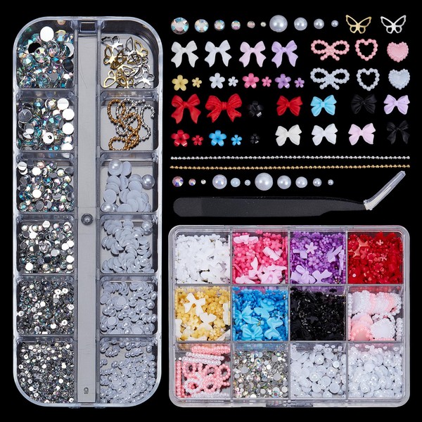 NICENEEDED 2 Boxes Mixed 3D Nail Charms and Rhinetones, Half