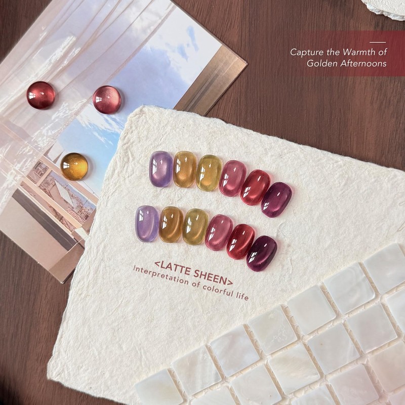 Glassy Cat Eye Gel Nail Polish Set 6 Colors, Latte