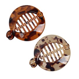 2 PCS French Side Combs Hair Clip Small Round Banana Combs Fashion Interlocking Banana Combs Flat Shark Hair Clincher (Deep Coffee Light Coffee)