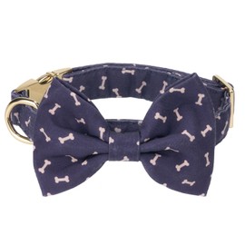 The Wagging Tail Adjustable Pet Bow Tie and Dog Collar for Small Medium Large Dogs, Puppy Collar with Bowtie, Cute Bow and Dog Collars - Comfortable, Soft, and Durable (X-Small, Navy Dog Bone)