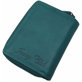 myledershop Small Cowhide Leather Wallet with Butterfly Motif and RFID & NFC Protection, petrol, Modern