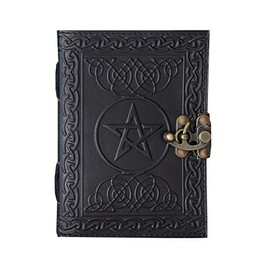 Leather Witch Journal Black Pentagram 7 x 5 Inch Embossed Blank Spell Book of Shadows Journals with Lock Clasp Pentacle Wicca Pagan Supplies Witchcraft Unlined Paper Notebook