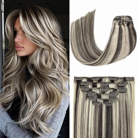 Aison Clip in Hair Extensions 70G Dark Brown to Blonde 100% Remy Human Hair Soft Silky Straight 7pcs 16clips One Pack (22 Inch #2P613)
