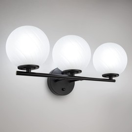 3-Light Bathroom Light Fixtures, Anti-Glare Vanity Lights, Matte Black Wall Sconces with Frosted Glass Shade, 3x60W High Bright Bulbs Included for Bathroom, Living Room, Bedroom, Hallway(G9 Base)