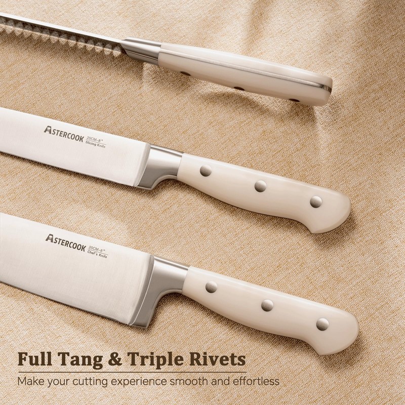 Astercook Knife Set, Kitchen Knife Set with Block and Sharpener,
