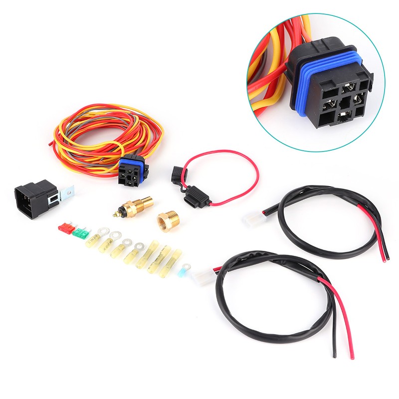 Electric Cooling Fan Wiring Harness Kit Dual Single 165/185 W/Thermostat