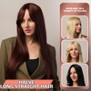 Red - brown Mid - part Long Straight Wig, Long