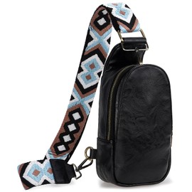 KharmLaddy PU Leather Chest Sling bag Crossbody Shoulder Bag Small Daypack Backpack Purse Handbag for Women Girl Black