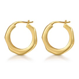 FRUMOS 14K Gold Plated Hoop Earrings for Women Girls Thick Earrings with 925 Sterling Silver Post Hoop Earrings, Gold Plated, No Gemstone