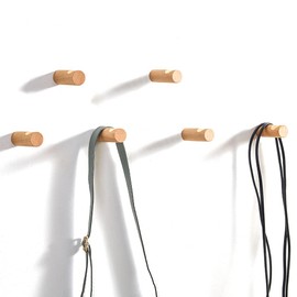 LONANGG 6 Pieces Beech Wood Wall Hooks Coat Hooks Wall Mounted Rustic Wooden Hooks Coat Hanger Hat Rack Hooks for Hanging Bath Towels (Book Gap 6 Hooks)