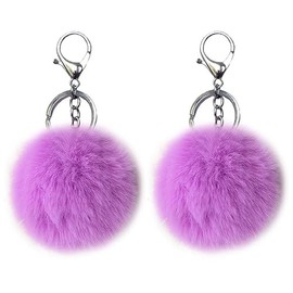 Unpafcxddyig 2PCS Pom Pom Keychain Artificial Fur Ball Keychains Fluffy Tote Pendant Car Bag Charm,light purple