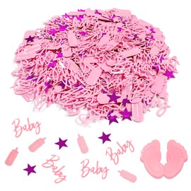 Baby Bottle Pattern Confetti and Baby Feet Confetti, PVC Girl Christening Sequins Decoration, Gender Reveal Party Table Decorations for Baby Showers, DIY Decorations (Pink)